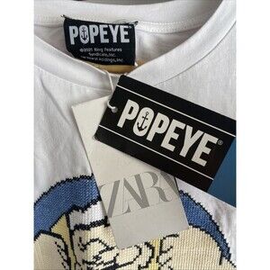 ZARA NWT Womens Popeye Crop Graphic T-Shirt Top Medium  White Cotton NWT